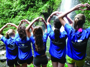 Costa Rica Teen Sea Turtle Adventure Campers at a Waterfall